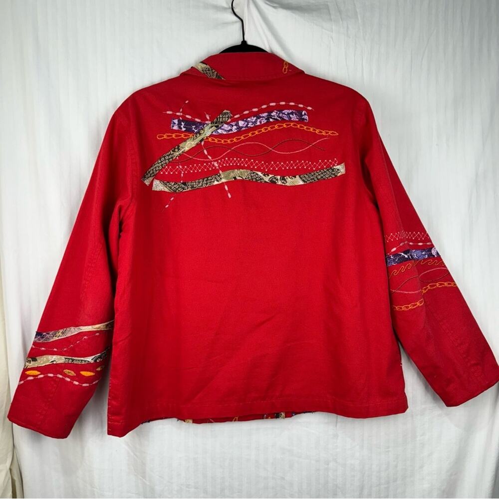 Coldwater Creek Vintage Red Textured Blazer Women Petite Large Embellished Boho - Picture 4 of 9